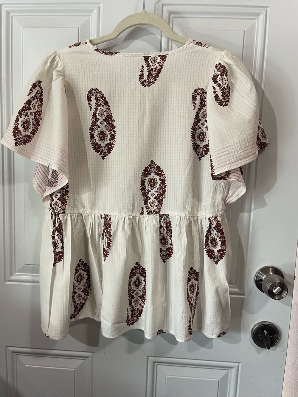 Knox Rose Cream Peasant Tunic with Burgundy Floral Print - Picture 4 of 4